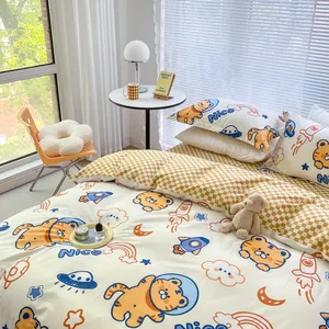 100% pure cotton four piece bed sheet, duvet cover, pillowcase, printed soft and comfortable pure cotton material, bedding, cute and playful animal patterns