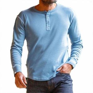 Camiseta masculina botão pescoço t para primavera e outono inverno camisa de manga longa casual moda algodão henley-camisa harajuku roupas masculinas