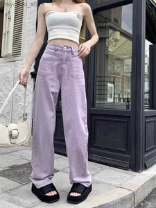 Kadınlar kot purple kot y2k kargo pantolon vintage denim pantolon moda zarif katı pantolon gündelik yüksek bel femme düz kot pantolon q230904