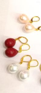 Dangle Earrings 3 Pairs / Lot 12x16mm Earring Red White Pink Gold Brown Waterdrop Natural South Sea Shell Pearl Color Hook