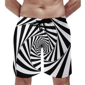 Men's Shorts Summer Board Black And White Zebra Print Sports Aperture Spiral Graphic Short Pants Funny Quick Dry Beach Trunks