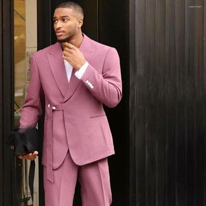 Ternos masculinos terno de casamento personalizado plus size fino moderno formal traje festa bola cavalheiro roupas blazer rosa 2 peças (jaqueta calças)