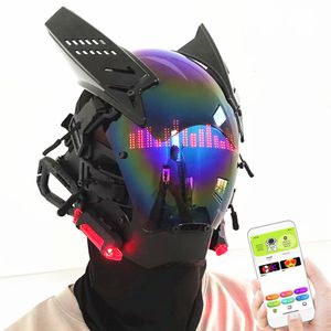 Party Masks Bluetooth Cyberpunk Gothic Mask Helmet for Adult Techwear mask Halloween Cosplay Costume Accessory with LED Lamp 230904