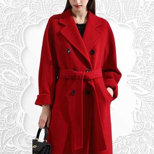 여자 양모 블렌드 2023 가을 겨울 여성의 새로운 중간 길이 패션 느슨한 코트 양면 모직 코트 의류 hkd230904