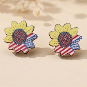 Stud Earrings Rocking Wooden Sunflower For Women Colorful Pattern Wood Earring Female Punk Bar Party Jewelry Gifts Wholesale
