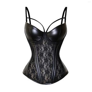 Intimo elasticizzato e modellante da donna Donna seducente in pizzo e pelle PU Cincher in vita Corsetto Figura che migliora scolpire Shapewear Gilet sudore per donna