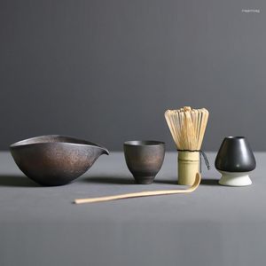Zestawy herbaciarni w kółko ceramiczna miska w kółko Prezent Tradycyjne narzędzia Bamboo Zestaw ręcznie robiony herbata herbata herbata Matcha 4/5pcs/set urodziny