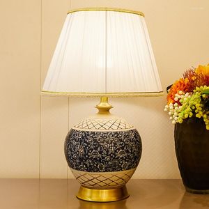 Tischlampen Keramiklampe Blau für das Schlafzimmer Schnitzkeramik Chinesischer Stil Kupfer 110V 220V LED