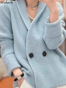 Damen Strick Koreanische Pullover Jacken Frauen Kleidung Zweireiher Temperament Sueter Mujer Lose Beiläufige Strickjacke Y2k Tops Pull