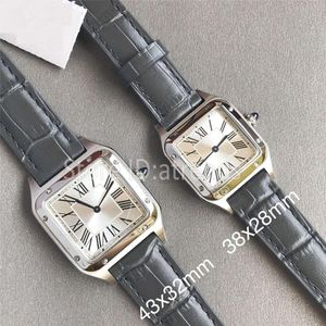 Toppkvalitet Stylish Quartz Watch Men Women Gold Silver Dial Sapphire Glass Leather Strap Wristwatch Classic Square Design Dress CL2614