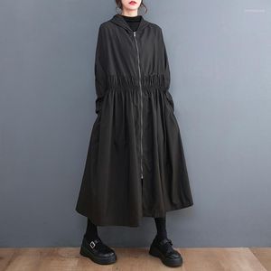 Women's Trench Coats 2023 Arrival Korea Style Hooded Zipper Elastic Waist Street Fashion Autumn Winter Women Casual Outwear