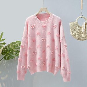 Kadın Sweaters Pink O boyun kalp kazak Kadın Külot Örgü Kore Stili Sonbahar ve Kış Günlük Topları