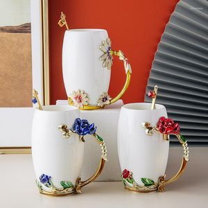 Koppar tefat 301-400 ml europeisk stil emalj färg vatten kopp keramik te kaffe mugg hushållsgåva för vän set