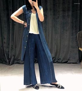 Женские брюки ПРОДАМ Плиссированные широкие джинсовые брюки с разрезом и эластичной резинкой на талии Miyake В НАЛИЧИИ