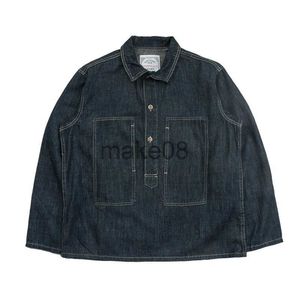 Jaquetas masculinas 1920s vintage exército dos eua primavera verão azul denim uniformes de trabalho solto pulôver camisa jaqueta j230904