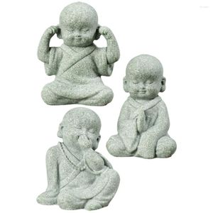 Garden Decorations 3 Pcs Mini Statues Small Monk Figurine Display Stone Home