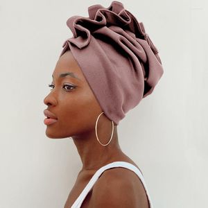 Ethnic Clothing 2023 Ruffled Turban Cap For Women African Lady Head Wraps Soild Color Headscarf Bonnet Cancer Chemo Hat Muslim Turbans