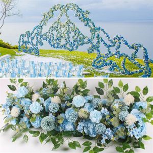 50 cm DIY Artificial Flower Row Acantosfhere Eukaliptus Rose Peony Hydrangea Plant Mix Dekoracja ślubna Kwiaty dla stołu 276f