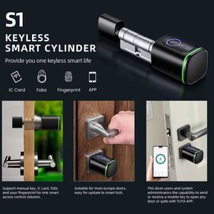 Door Locks ONNDO Tuya BLE Smart Electronic Door Lock DIY Cylinder Core Fingerprint/Smart Card / Password / Key Unlock/ USB Emergency Charge HKD230903