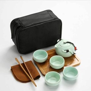 Xícaras de chá chinês conjunto de viagem kung fu cerâmica portátil xícaras bule porcelana gaiwan cerimônia ferramentas artesanais mini pote 230901