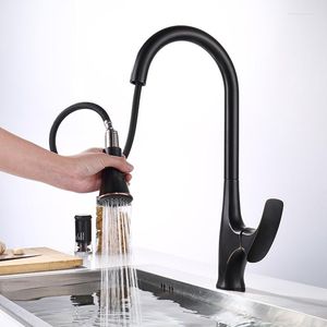 Badrumsvaskkranar Lyxig design Dra ut kökskran Knacket TAP Single Hole 360 ​​graders olje Ruggad bronsblandare TAPS