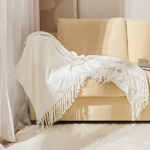 Throw Blanket Soft Cozy Chenille Throw Blanket with Fringe Tassel for Couch Sofa Chair Bed Living Room Gift