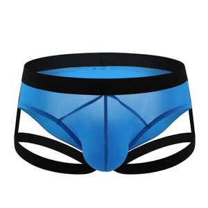 Underpants Sexy Men Ice Silk Briefs Underwear Bulge Penis Pouch Panties Leg Ring Straps With Harness Belt Male Lingerie Hombre236s