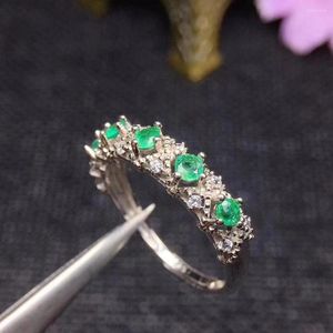 Anelli a grappolo Moda Eleganza Fila Anello con gemma verde smeraldo naturale S925 Argento con pietre preziose Ragazza Regalo per donne