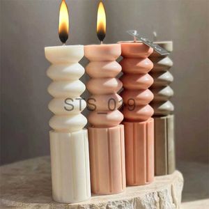 Andra hälsoskönhetsartiklar Diy Cylinder Cake Stacking Candles Silikonformar Vertikala ränder Regelbundna geometriska formljus Akryl PC Mögel Heminredning x0904