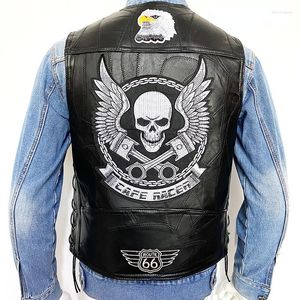 Men's Vests Racing Car Biker Short Leather Vest Fashion Collarless Single-breasted Waistcoat Veste Motorcycles Waisted Punk For Man