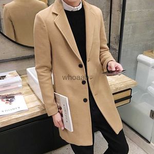 Women's Wool Blends 2023- Boutique M-5XL Men's Korean version av all mode Trench Coat Long Casual Slim Solid Color Trend British Style Wool Coat HKD230904