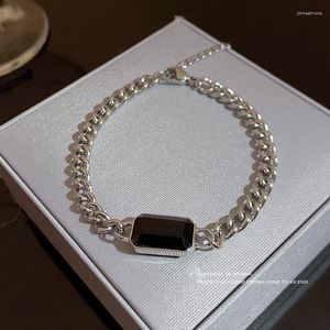 Link pulseiras moda coreano cubana corrente preto quadrado charme pulseira pulseira para mulheres meninas artesanal festa jóias presente sl589