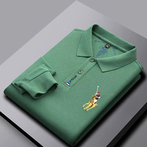 Erkek Polos 6 Renkler! İlkbahar ve Sonbahar Net Göz Pamuk Polo Gömlek Erkek Nakış İşi Gündelik Kavur Uzun Kollu Tshirt Polo Gömlek 230904