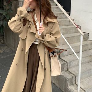 Women's Trench Coats Korean Style Women Long Windbreaker Straight Design Autumn Winter Streetwear Solid Outwear Chic With Sashes Clothes