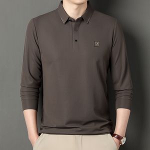 Men's Polos 2023 High end Spring and Autumn Polo Shirt Long Sleeve Loose Solid Color Fashion Business Casual Tops 230901