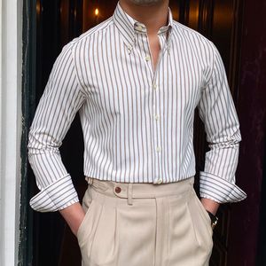 Men's Casual Shirts Casual Stripe Shirt Retro Shirt Dress Camisa Masculina Social Italian Spring British Style Men Long Sleeve Striped Shirt 230901