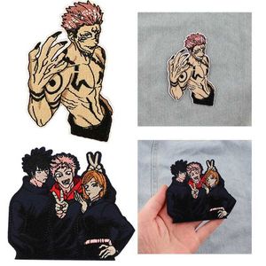 Anime karikatür jujutsu kaisen nakış yamaları giyim aksesuarları için yama üzerinde demir DIY giysi çıkartmaları dekorasyon bezi