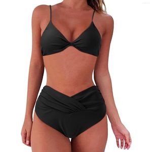 Mulheres Swimwear 2023 Split Swimsuit Sexy Plissado Suspensório Sólido Biquíni Seaside Holiday Swim Shorts Mulheres Grande