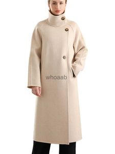 Trench da donna in misto lana di pura lana 100% cappotto di lana tessuto denso 2023 nuove donne colletto rovesciato cappotto lungo fatto a mano giacca invernale # 20 HKD230904