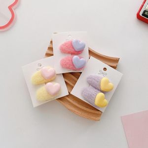 Acessórios de cabelo Candy Color Kids Clips Set 2pcs Coração de pelúcia coreano para meninas
