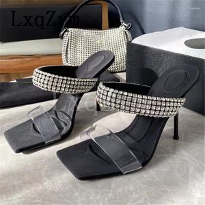 Slippers Sexy High Heels Women Shoes Clear PVC Crystal Decor Slides Summer Party Lady Sandals Thin Heel For Woman