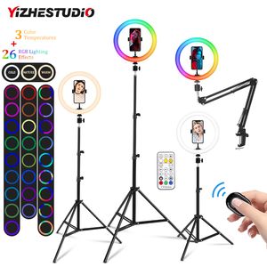 Selfie Lights Po LED Ring Light 26cm Selfie Ring Lamp with Tripod Phone Clip Dimmable RGB Video Fill Light of YouTubeMakeup Video Streaming 230904