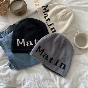 Beanie/Skull Caps Korean Letter Knitted Cap Women Dome Bag Head Vintage Versatile Beanie Men Hip-Hop Autumn Winter Warm Ski Hat Trending Y2k Kpop 230904