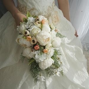 Rosa peônia buquê de casamento em cascata, buquê de flores para noivas e meninas, decoração de festa em casa, flor de mesa falsa branca pink174h