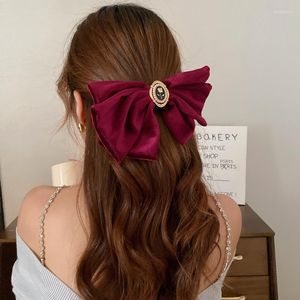 Haarspangen Blume Fuchsia Schleife Federclip für Frauen Vintage-Stil Perle Baumwolle und Zinklegierung Hairwear Hochzeit Kopfschmuck