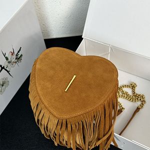 Chain Heart Crossbody Bag Women Tassels Shoulder Bags Frosted Leather Zipper Closure Golden Hardware Hand Clutch Wallets Handbags Purse