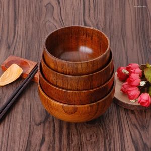 Schüsseln 1pc Holzschüssel japanischen Stil Holz Reis Suppe Salatbehälter für Kinder Kinder Geschirr Utensilien
