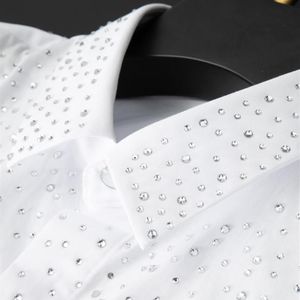 Men's Casual Shirts Czech Rhinestone Shirt Long-sleeved Slim Bottoming Nightclub Clothing Social Party Stage Singer Chemise H354W