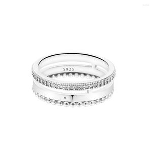 Anéis de cluster genuíno 925 prata esterlina assinatura logotipo pavimentar contas anel noivado casamento declaração jóias para mulheres anillos