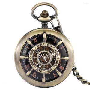 Orologi da tasca 10 pz/lotto retrò timone scavato orologio meccanico a carica manuale antico quadrante romano uomo donna regalo all'ingrosso